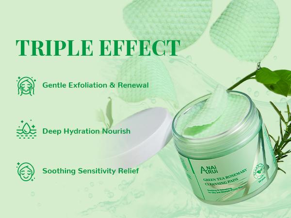 ANAiRUi Green Tea Rosemary Cleansing Pads with Tea Tree Oil, Face Scrub Pads with Bubbles, Exfoliating Make up Remover Deep Cleansing Pads for Face(50pcs)