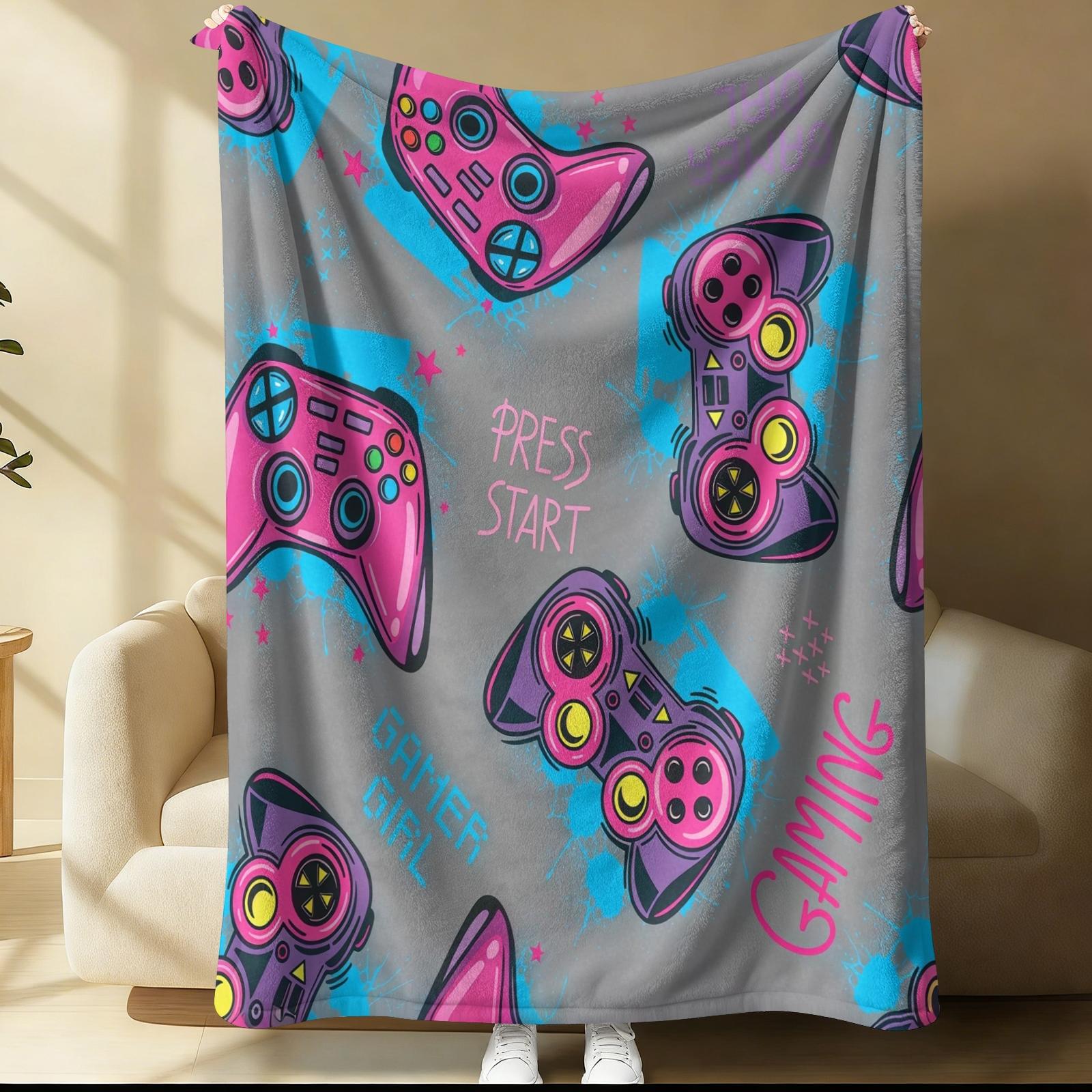 Multi-Style Gamer Throw Blanket, Soft Skin-Friendly Plush, Lightweight Cozy, Video Game Controller Print, for Couch Bed Office, All Seasons, for Boys Girls Teens, Aesthetic Room Decor