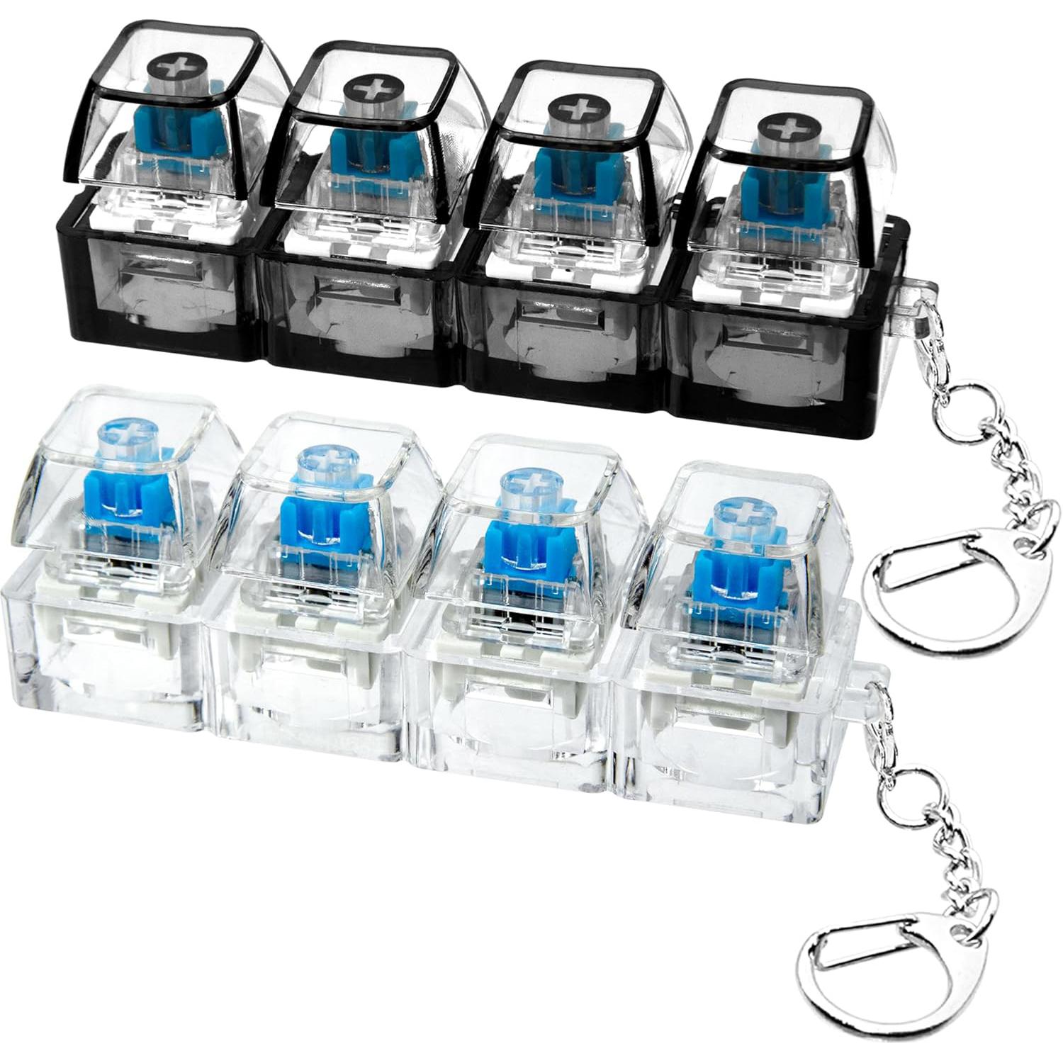 Keyboard Fidget Toy Keychain, 4-in-1 Stress-Relief Button Keychain, Glow-in-the-Dark & Non-Glow Options, Transparent Style
