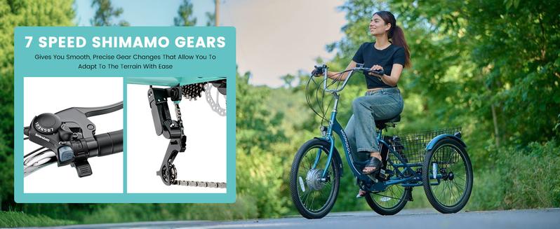 MOONCOOL MC 350 Electric Trike, 24/26 Inches 7 Speeds 3 Wheels Electric Bikes for Adults, 350W Motorized Electric tricycle with 10.4Ah Removable Battery 16MPH