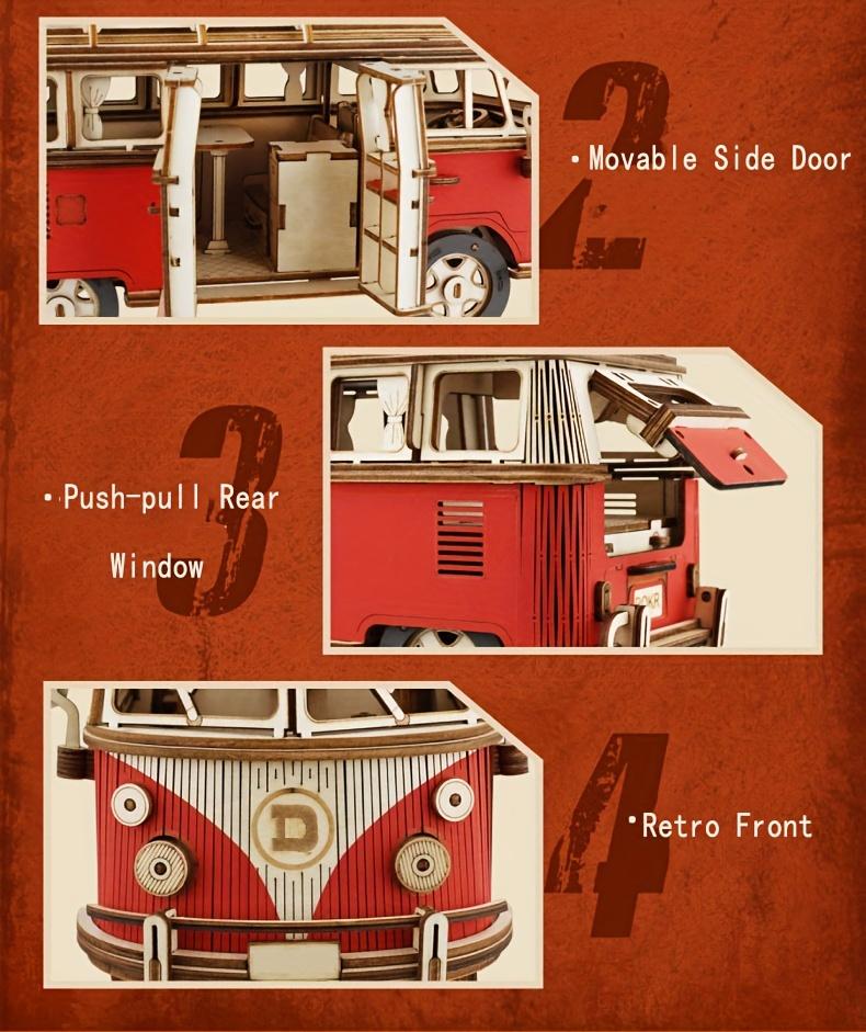 Camping Car Wooden Puzzle, Wood Model Car, 3D Assembly, Educational Toy, Decorative Realistic Car Series, Beginner Skill Level