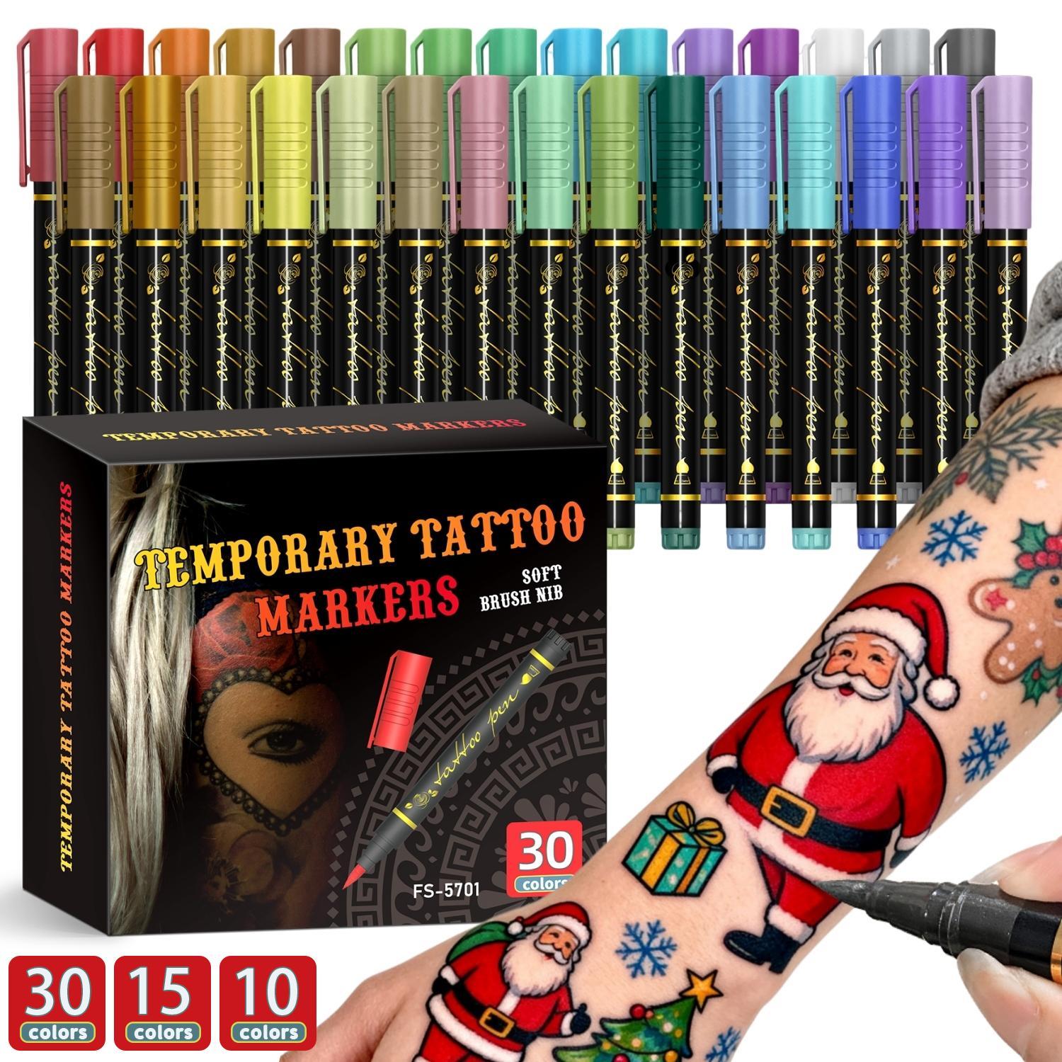 Temporary Tattoo Marking Pen Set, 10/15/30 Pieces Body Marker Pens, 10 ...
