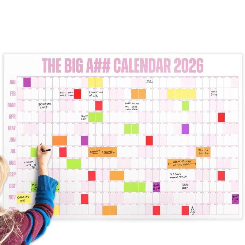 2026 Dry-Erase Wall Calendar, Includes 100 Sticky Notes in 5 Colors & 2 Pens, Oversized Annual Planner for Home, Office, School