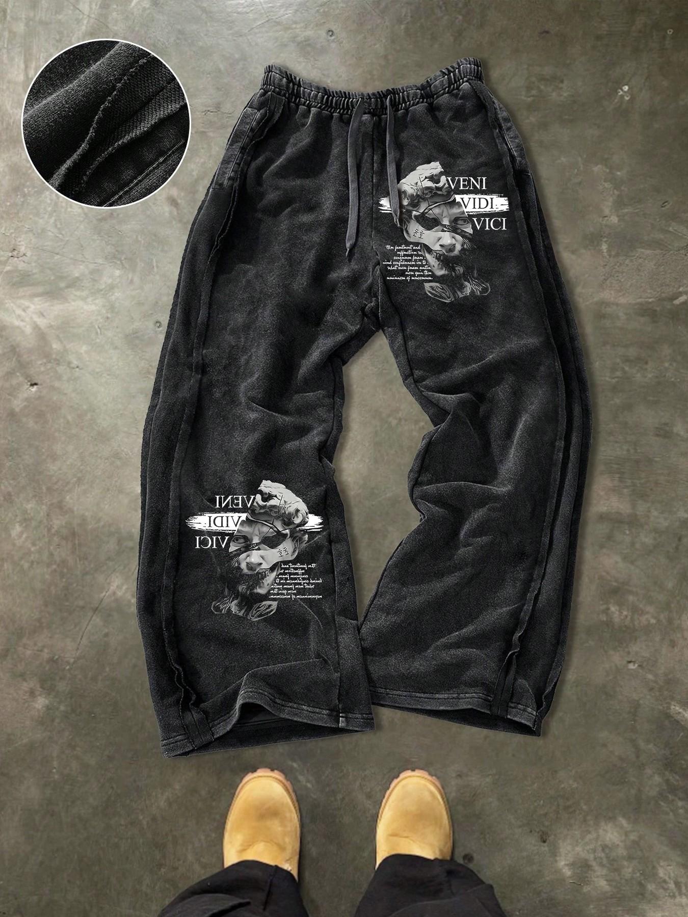 Men's Casual Cotton Sport Pants, Floral Print, Drawstring Waist, Ankle Length, Street Style, All Seasons, Ideal for Outdoor & Parties
