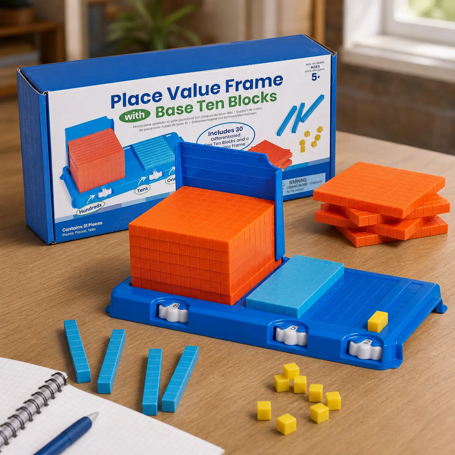 Place Value Frame with Base Ten Blocks, Ages 5+ | Math Manipulatives Kindergarten, Montessori Math Materials, Counting Cubes, Classroom Supplies for Elementary Teachers