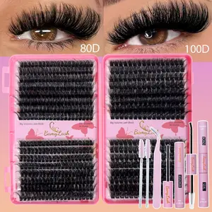 1-3 Box Eyelash Book Set D Curl Fluffy Style, 30D/40D/50D/60D Mix Glue Tweezers Gift Box, DIY False Eyelashes, Easy for Beginners, Daily Makeup Use