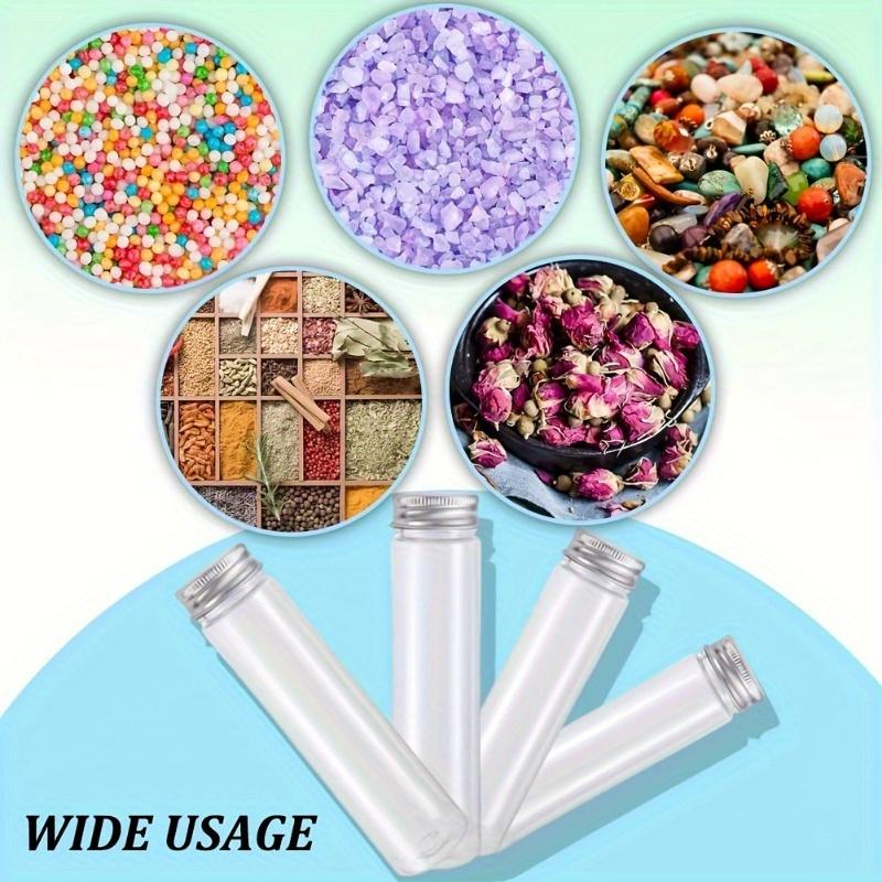 15pcs Plastic Test Tubes, Transparent Test Tube with Aluminum Screw Caps, Plastic Storage Tubes for Candy, Bath Salt, Granules and Liquids, Bottles