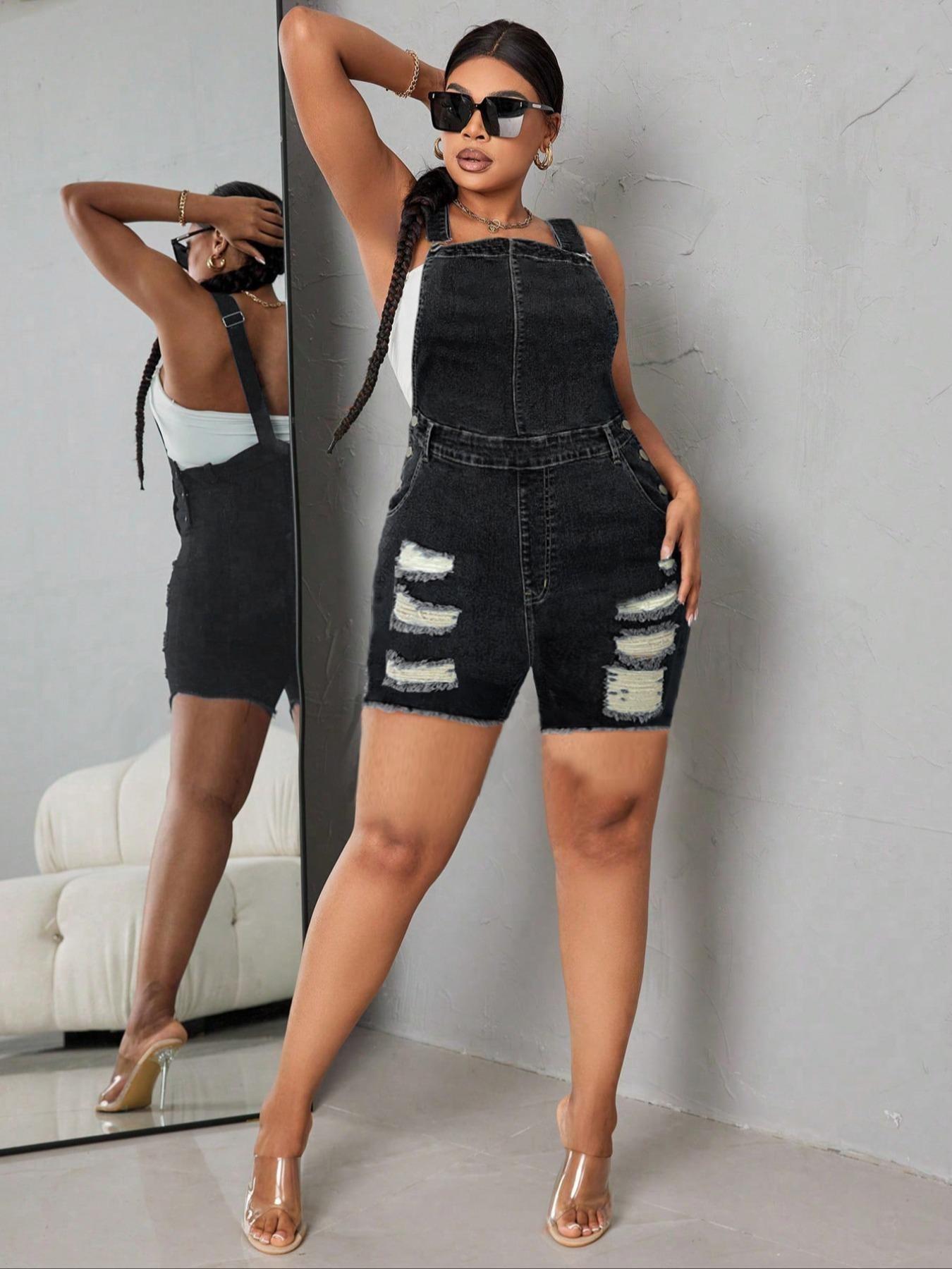 Women's Pocket Denim Overalls, Button Casual Fashion Overalls for Daily Wear, Ladies Clothes for Summer, Everyday