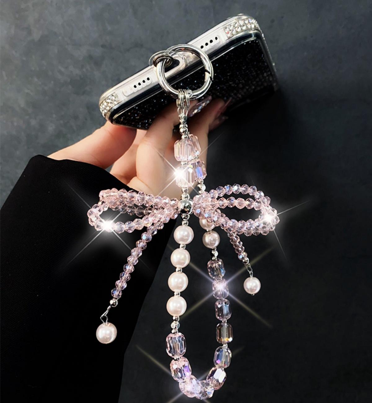 Women's Luxury Crystal Beaded Smartphone Strap - Multi-Functional Card-Ready Mobile Accessory with Tether Tab, Hands-Free Wristlet, Keychain & Protection Feature, Shiny, Accessories, Installation, Metal, Lobster Clasp, Charm, Lanyard, Custom Tether Tab, D