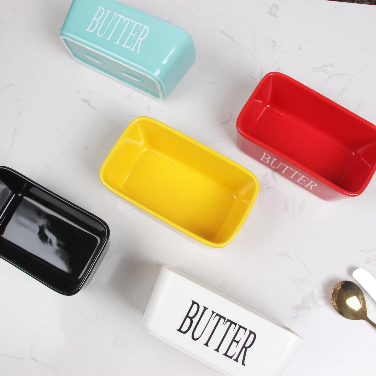 Ceramic Butter Dish with Knife, Rectangular Cheese Container with Wooden Lid, Ceramic Butter Box for Kitchen Use