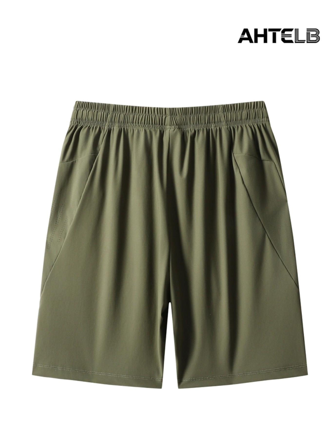 Ahtelb Men's Summer Ice Silk Quick-Dry Shorts, Elastic Drawstring Waist, Hidden Zip Pockets, Lightweight, Casual Athletic Wear