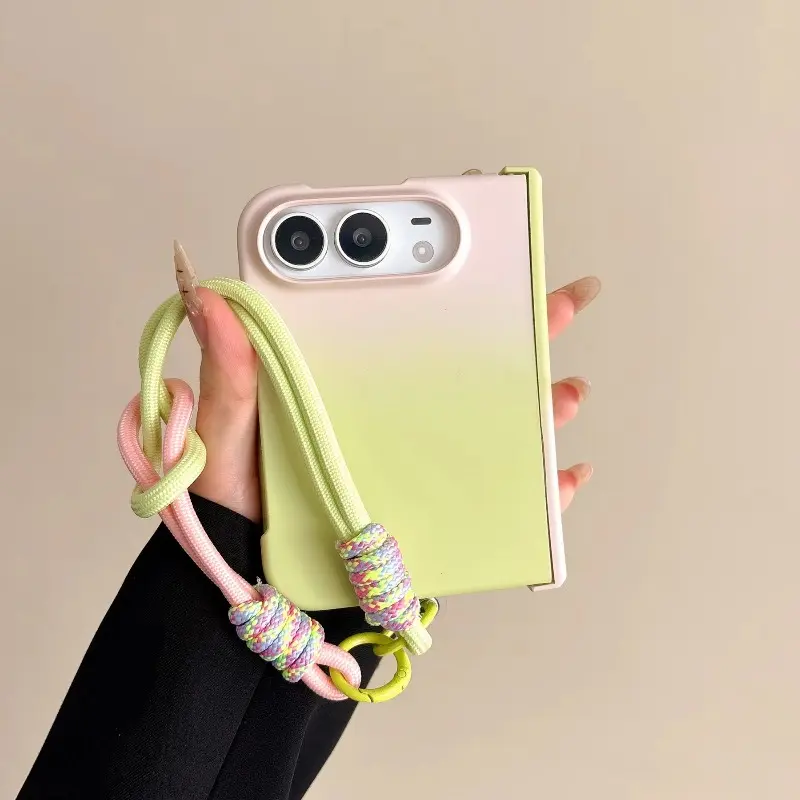 Luxury Gradient Candy Color Folding Phone Case, Shockproof Hard Back Cover, Casing, Portable Rope, for Apple iPhone Duo, Stylish Protection