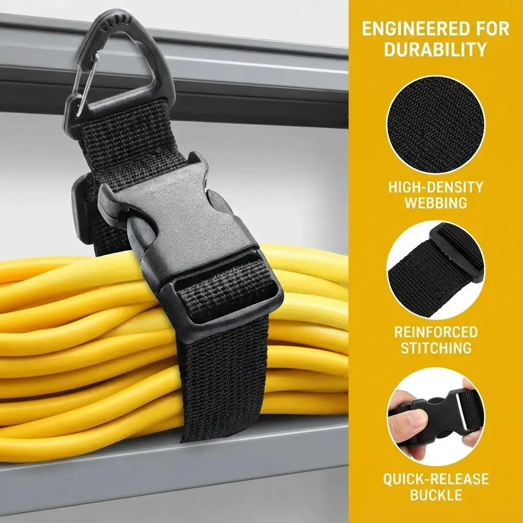 10 Pack 17 Inch Adjustable Extension Cord Holder Organizer with Triangle Clips, Heavy Duty Extension Cord Hanger, Garage & Workshop Storage Organizer, Black