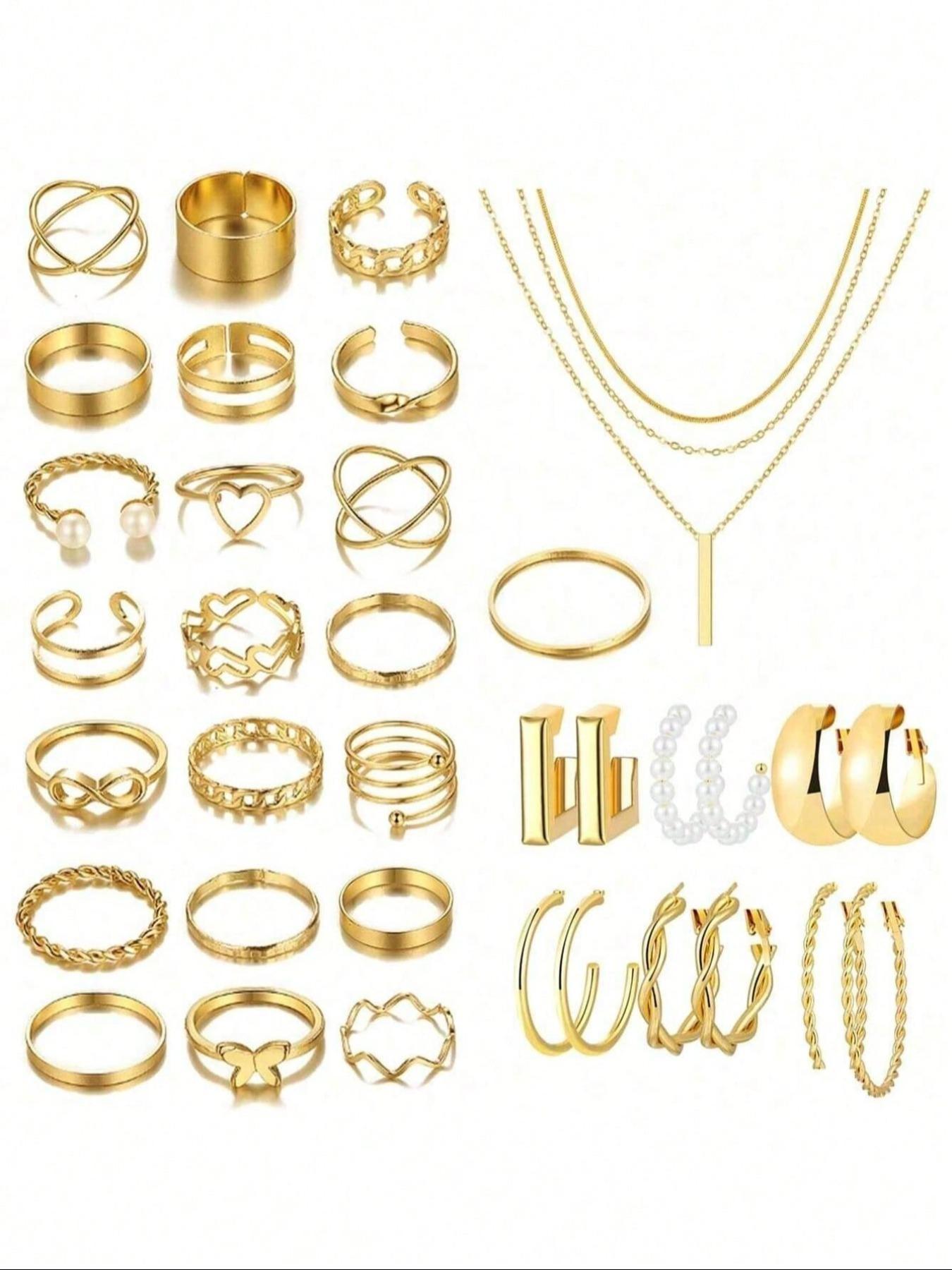 35/42/62/68/86 Pieces Elegant Vintage Fashion Matching Jewelry Set, Featuring Layered Y-Shaped Necklace, Earrings, Rings, Bracelets, Unique Floral & Geometric Designs for Everyday & Party Wear