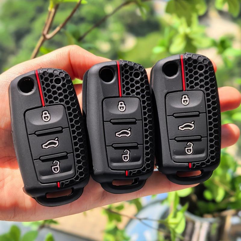 For VW for Seat for Skoda Key Fob Cover Silicone Car Key Protector All-Around Protection Key Case Holder Caps Shell for Passat Touran Polo Golf Jetta Caddy Tiguan Taos T6.1 T-Roc Octavia Fabia Kodiaq Karoq Rapid Toledo Leon Ibiza Ateca Arona