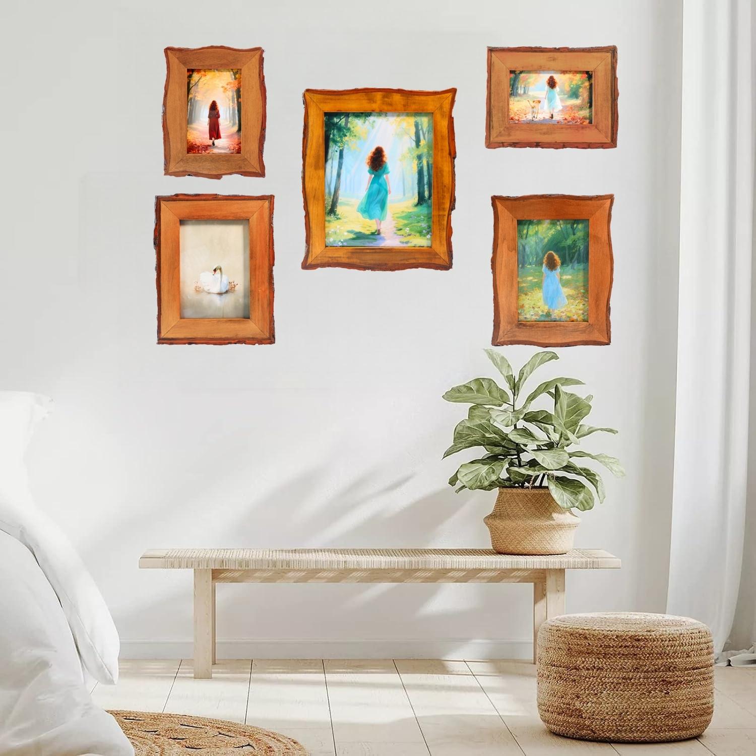 1 Pack 8x10 Picture Frame Rustic Brown, Solid Wood Picture Frame with Bark Edges & Real Glass Cover, Vertical/Horizontal Tabletop or Wall-Mounted Photo Frame, Farmhouse Decor, Living room and bedroom Decor, for Christmas Home Decor, Wavy Edge Design