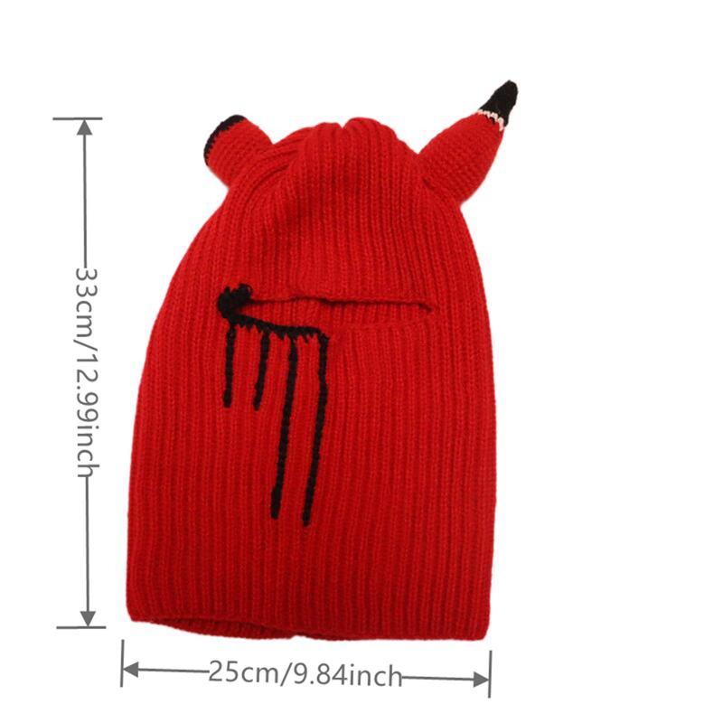 1pc Unisex Multi-Color Horn Balaclava Hat With Blood Stains Mask Warm Knitted Ski Cap Novelty Halloween Party Face Cover