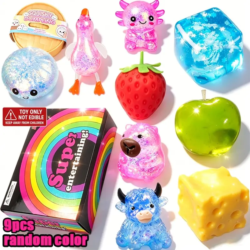 9-Piece Malt Sugar Stress Relief Fidget Set, Squishy Sensory Fidgets, Creative Slow-Return Squishy Toys, 9 Styles, Party Gifts, Holiday Presents