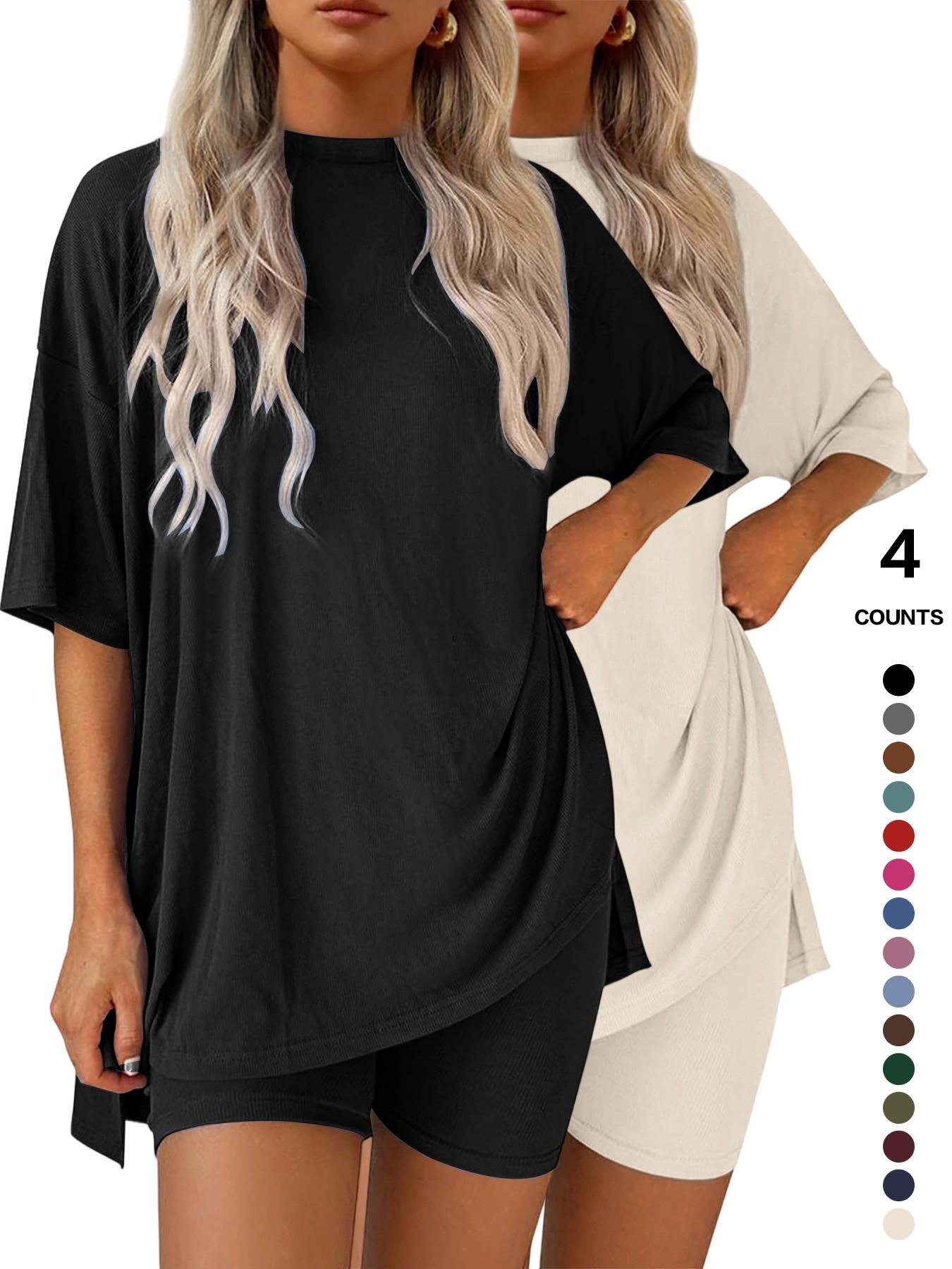 Lounge Set Cozy Mama Set, Women 2 Piece, Oversized Crew Neck T-Shirts for Comfort and Style