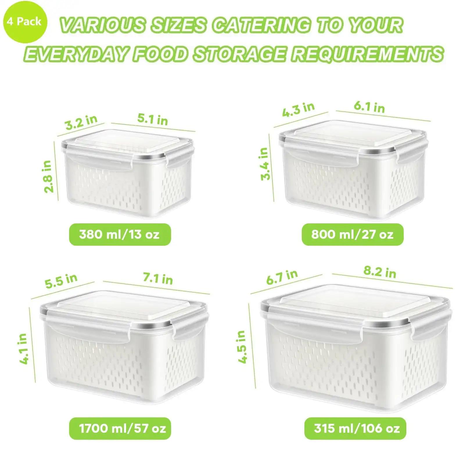 4 /8Pack Double Drainage Fruit Vegetable Storage Containers, Kitchen Organizer Bins, Durable Portable Household Food Storage Boxes, Keep Berries, Lettuce, Salad, Meat Fresh