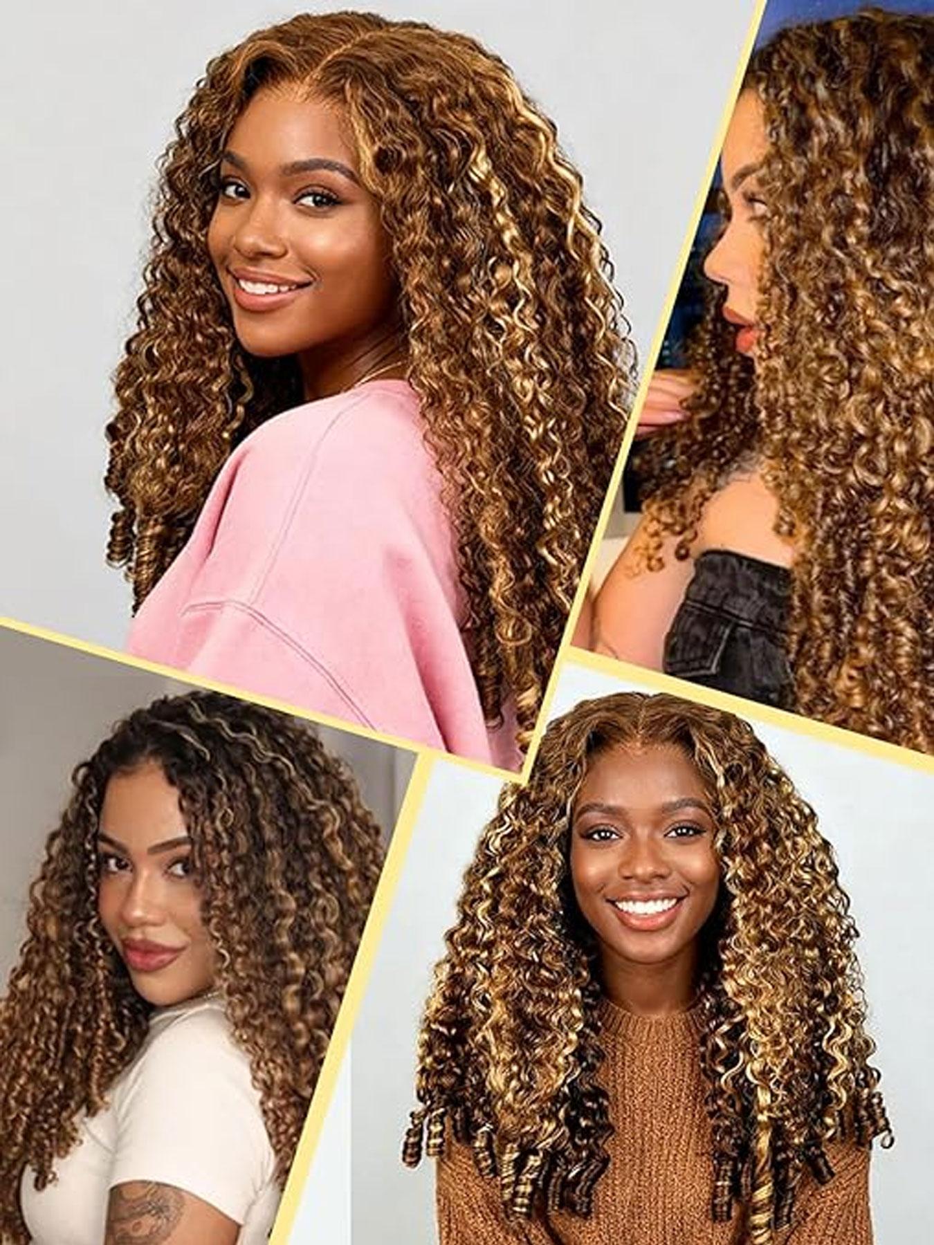 Highlight Burmese Curly Lace Frontal Human Hair Half Wig 4/27 Brazilian Pixie Curls Human Hair Wig For Women