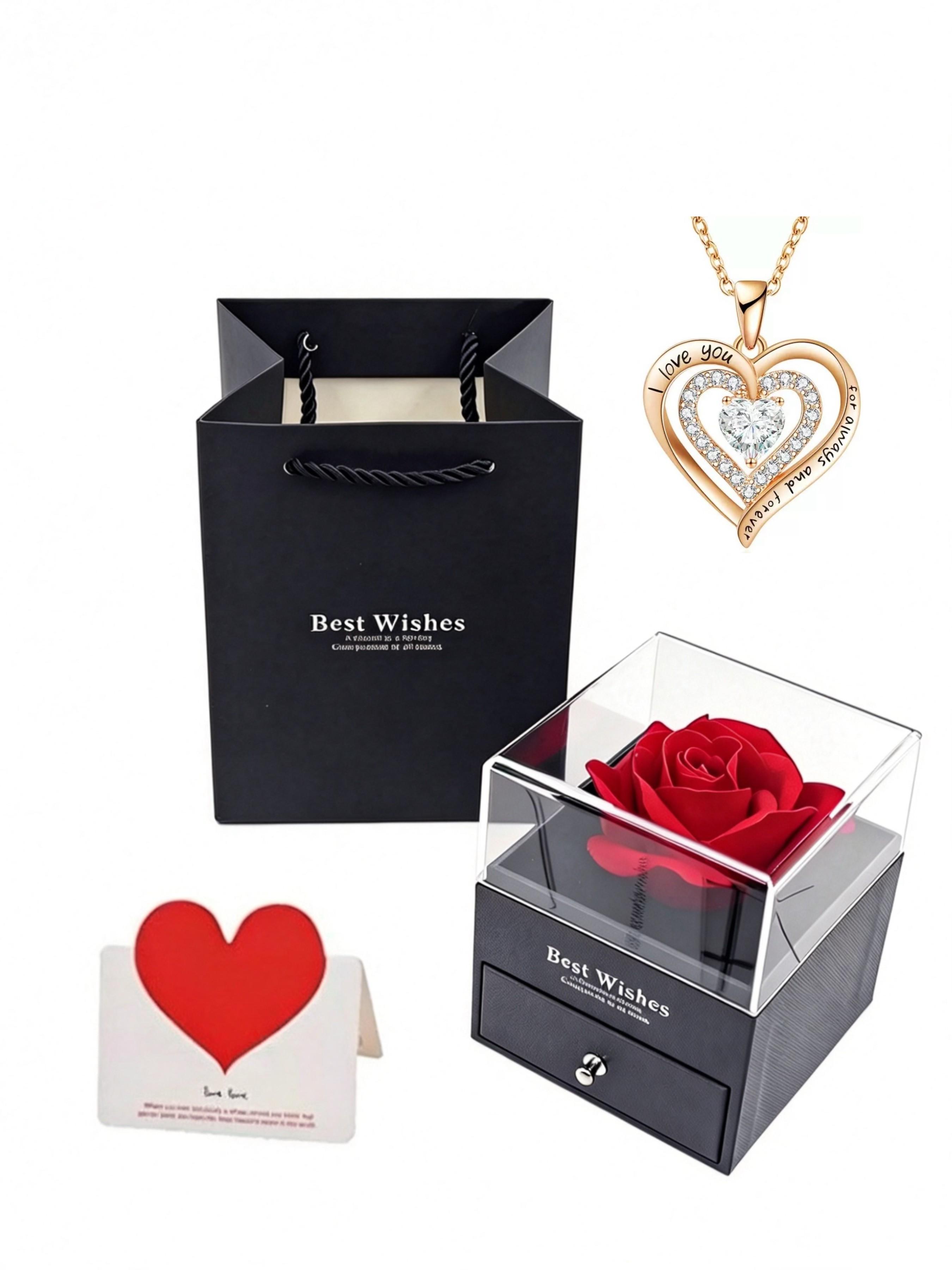 Double-Open Rose Scented Soap Flower Box Necklace, Mother's Day Valentine's Day Birthday Gift, Jewelry Packaging Box for Mom Girlfriend Friend