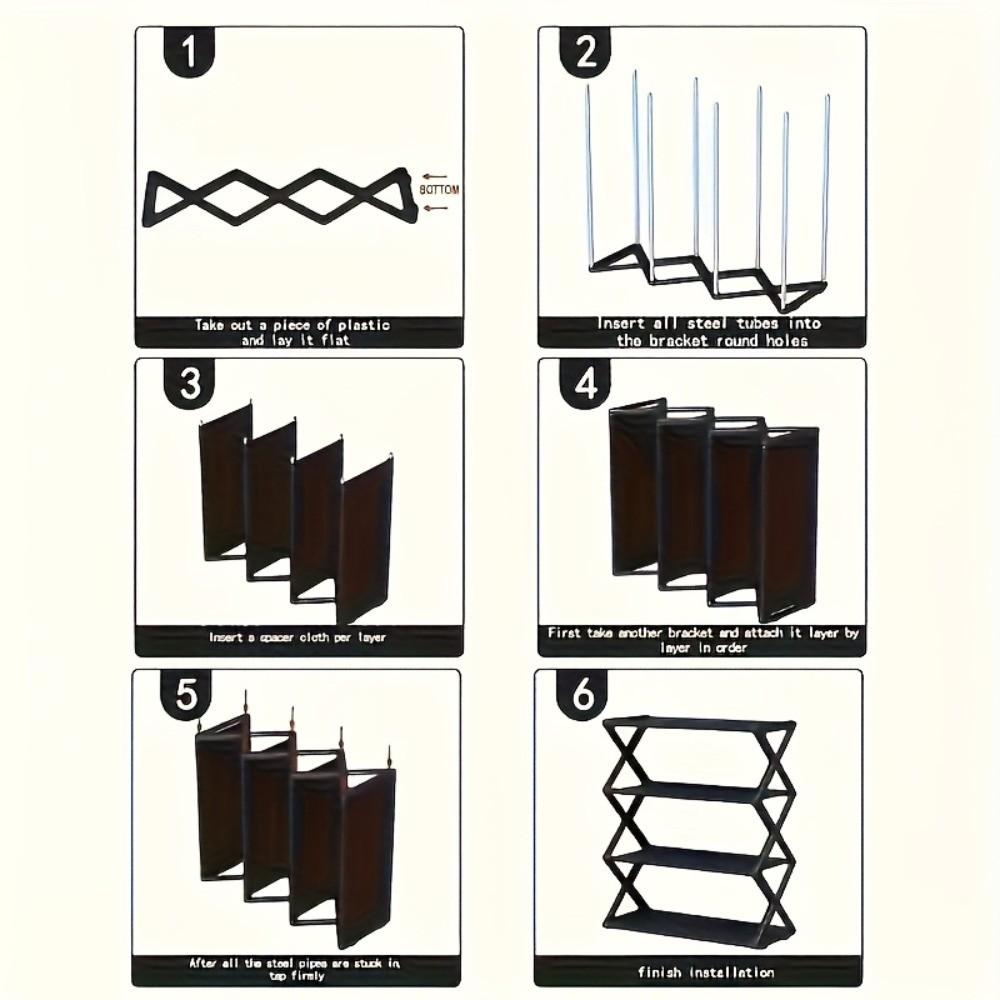 4 Layer Foldable Shoe Rack, Space Saving Storage Solution, X Frame Vintage Style, No Assembly Needed, for Porch, Closet, Kitchen
