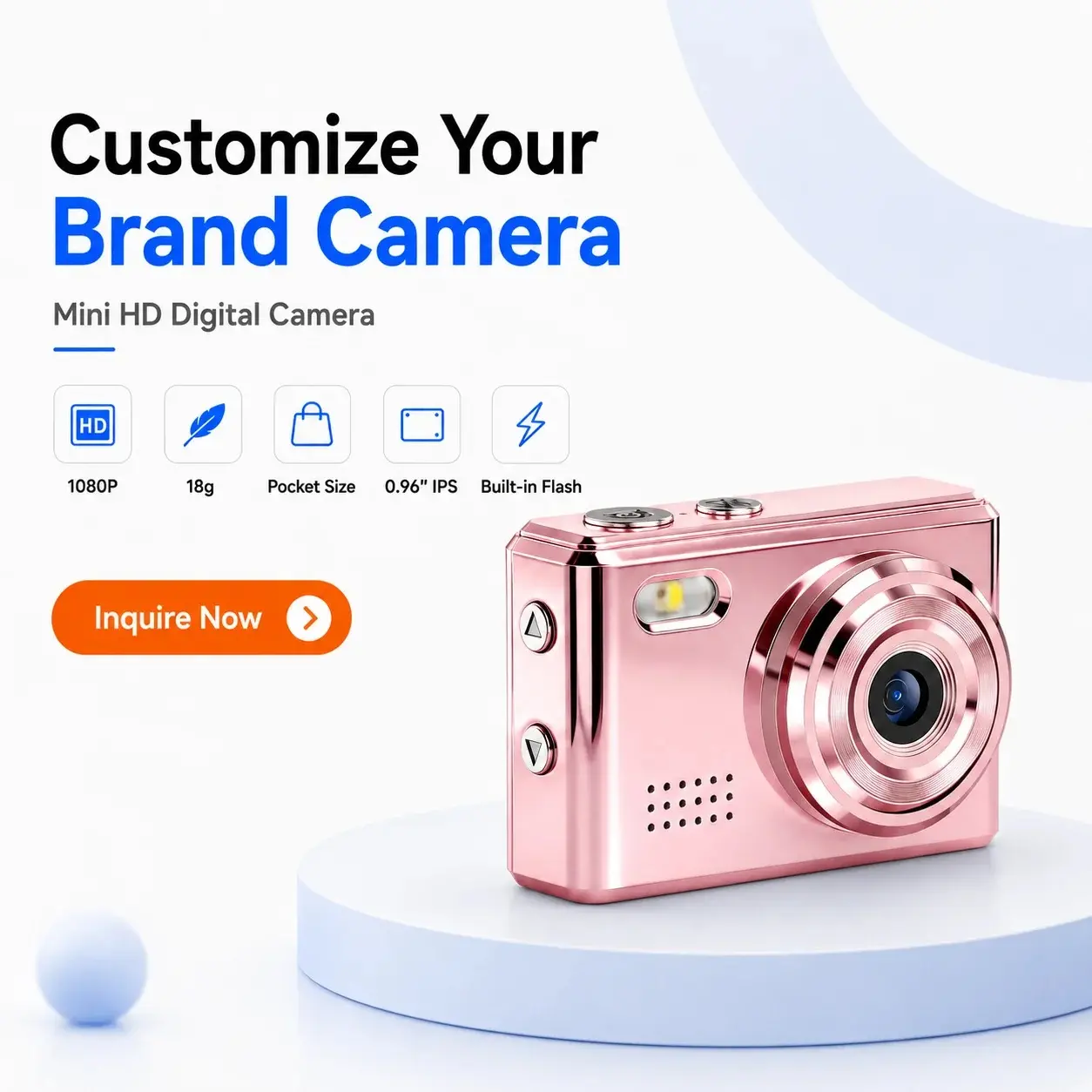Rose Gold Compact Mirrorless Point & Shoot Camera - HD 1080P High-Definition Mini Professional Digital Camera with 2MP LED Lights, MicroSD Card Support