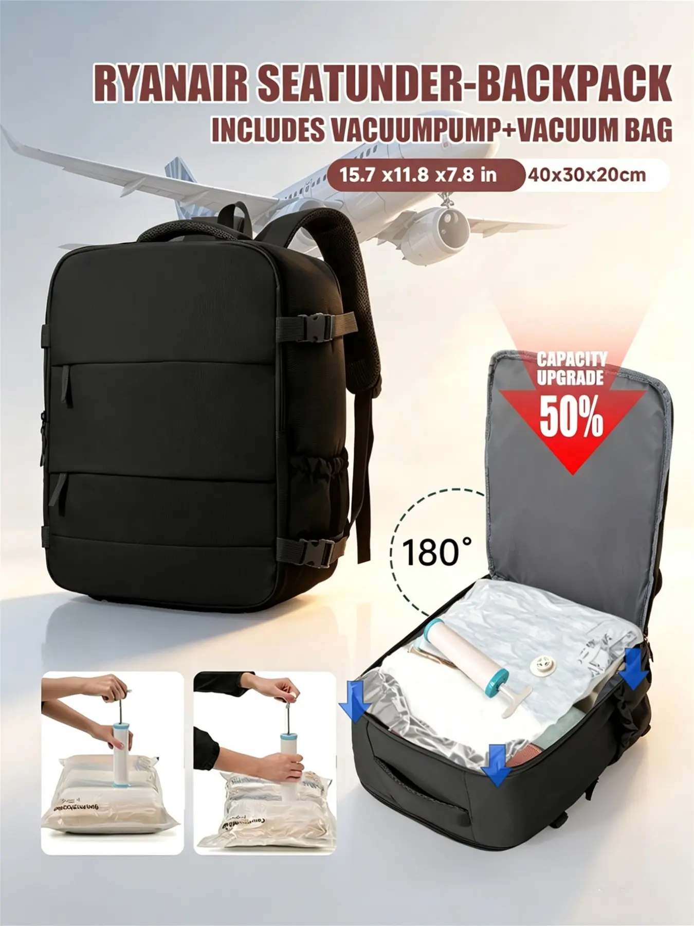 Ladies' large capacity casual travel backpack, plain color business weekend bag, with shoe compartment, adjustable shoulder strap, 180° opening design, meets airline travel standards, suitable for school season schoolbags, for students