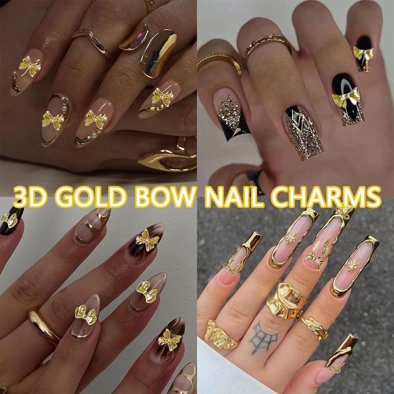 1 Box 3D Alloy Series Bows Nail Charms Trendy Heavy Luxury Golden Tie Decorations DIY Y2K Manicure Supplies Nail Art Tools