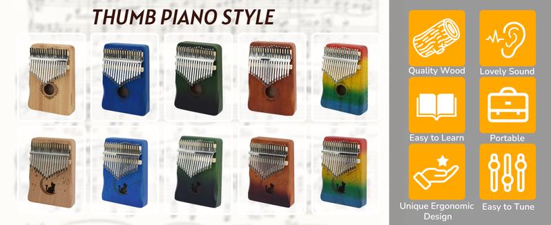 Kalimba Thumb Piano 17 Keys, Portable Mbira Finger Piano Gifts for Kids and Adults Beginners Wood