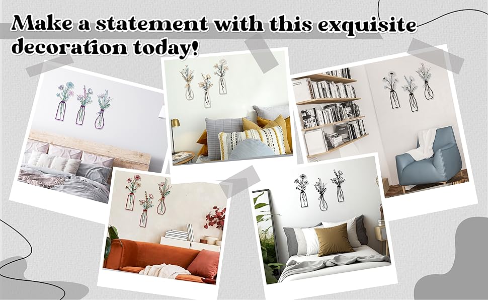 【Holiday Haul】3 Pieces Metal Flowers Wall Decoration - Rustic Farmhouse Decoration Beige Minimalist Flower Wall Decors for Living room Bathroom Bedroom Dining Room-Housewarming Gifts (Beige, Vase-C)