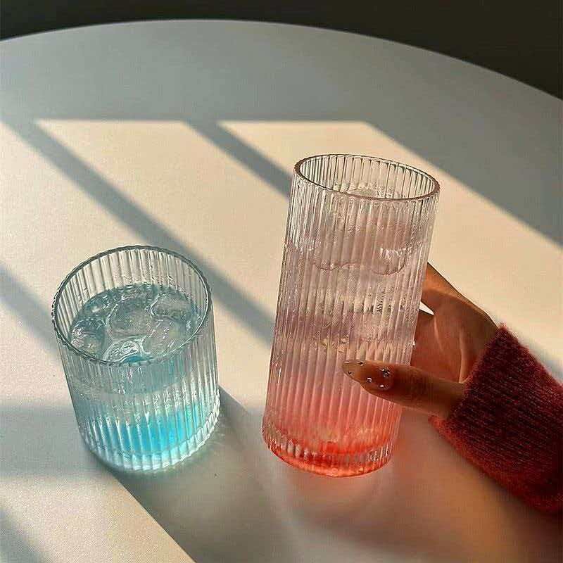 High Borosilicate Glassware Set, Vertical Groove Design, Elegant Drinking Glasses, Suitable for Whiskey, Cocktails, Ice Coffee, Juice, Beer, Soda