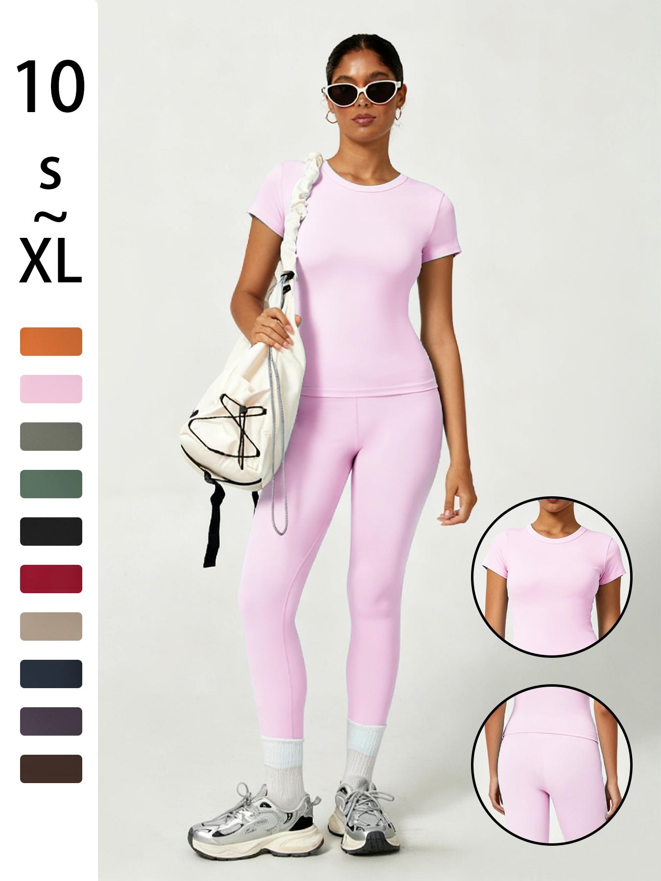 Women's Sporty Yoga Set, Soft Breathable Short-Sleeve Top & Skinny Elastic Pants, Sportswear for Fitness, Running and Outdoor Activities