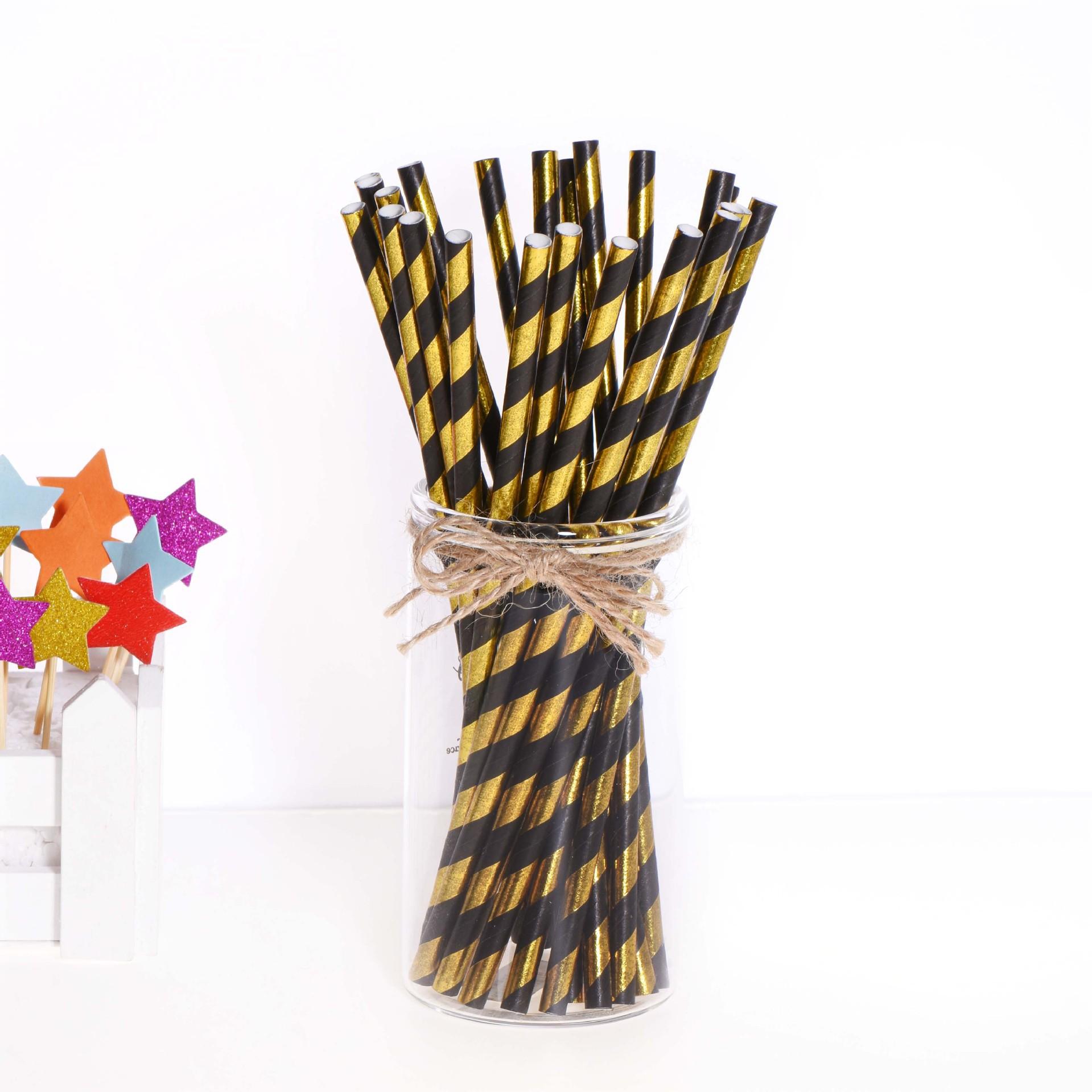 Elegant Striped mix Disposable Paper Straws, Gold Foil Crafted, Perfect for Birthdays Weddings Holidays, Cocktail Drink Accessories
