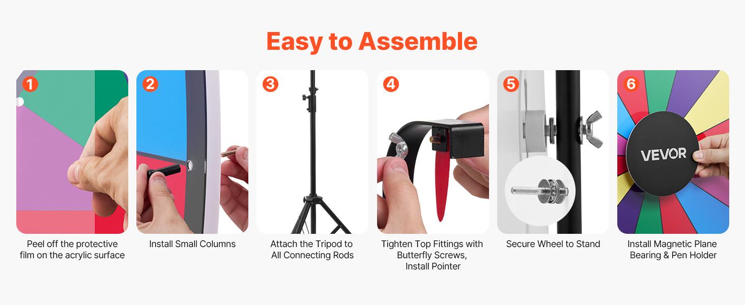 VEVOR 24 in Spinning Prize Wheel, 14 Slots Spinning Wheel with Tripod, Adjustable Height Win Fortune Roulette with a Dry Erase and 2 Markers, 6 Colors, Easy Assembly, for Party Pub Trade Show Carnival VEVOR 24 in Spinning Prize Wheel, 14 Slots Spinning Wheel with Tripod, Adjustable Height Win Fortune Roulette with a Dry Erase and 2 Markers, 6 Colors, Easy Assembly, for Party Pub Trade Show Carnival