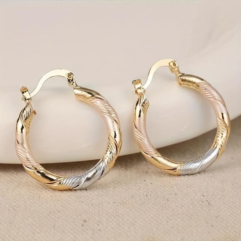 2 Pairs Twisted Round Hoop Earrings, 14K Gold Plated Copper Fashion Ear Jewelry, Unisex Stylish Earrings Ideal for Wedding Party Birthday Gift Daily Wear