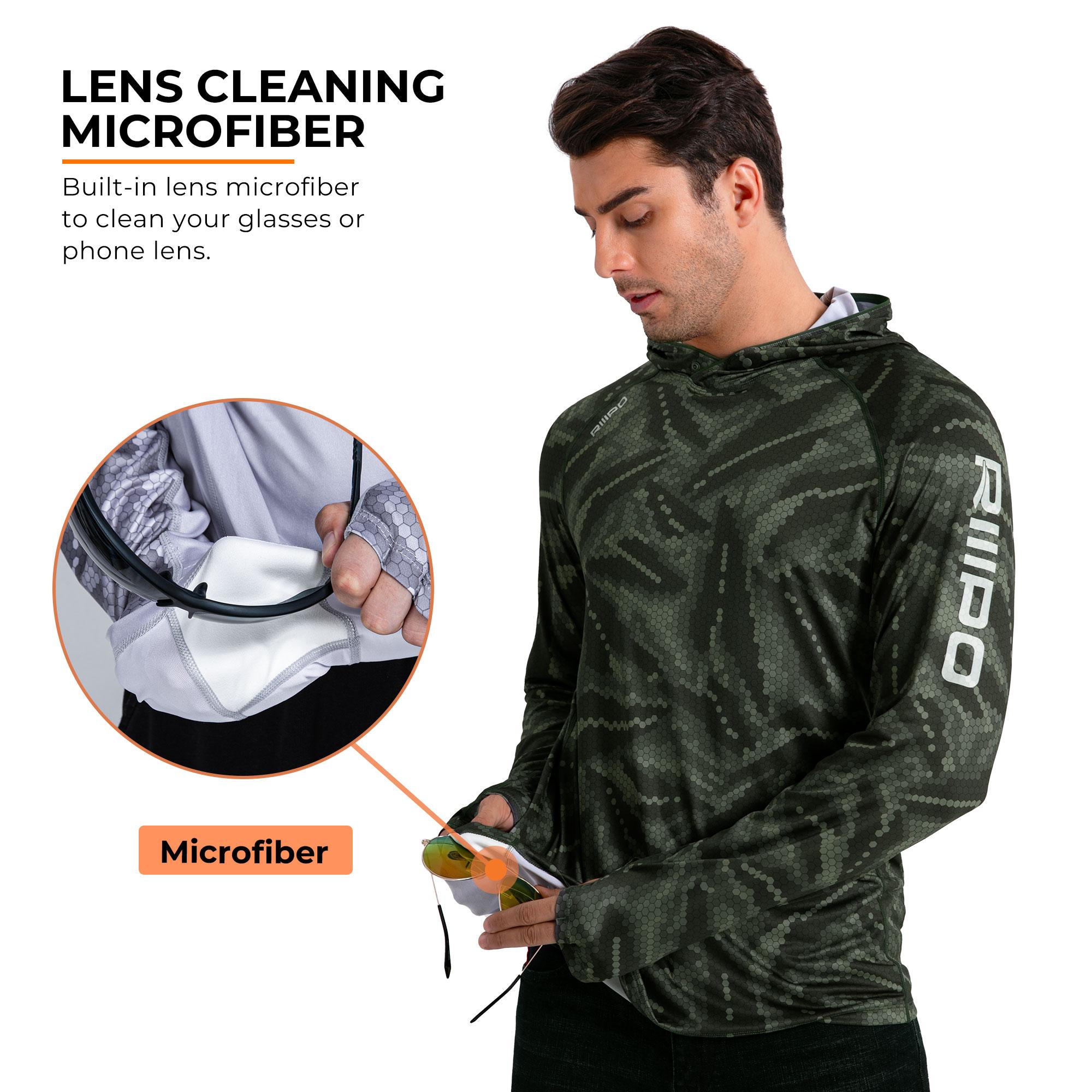 【Clearance】R20 Sun Hoodie Shirts with UV Detection Logo Thumbhole Men UPF 100+ Sun Protection Long Sleeve Lightweight Quick Dry Moisture Wicking Breathable Cooling Athletic Activewear for Outdoor Sports Fishing Boating Construction Roofing Tree Service