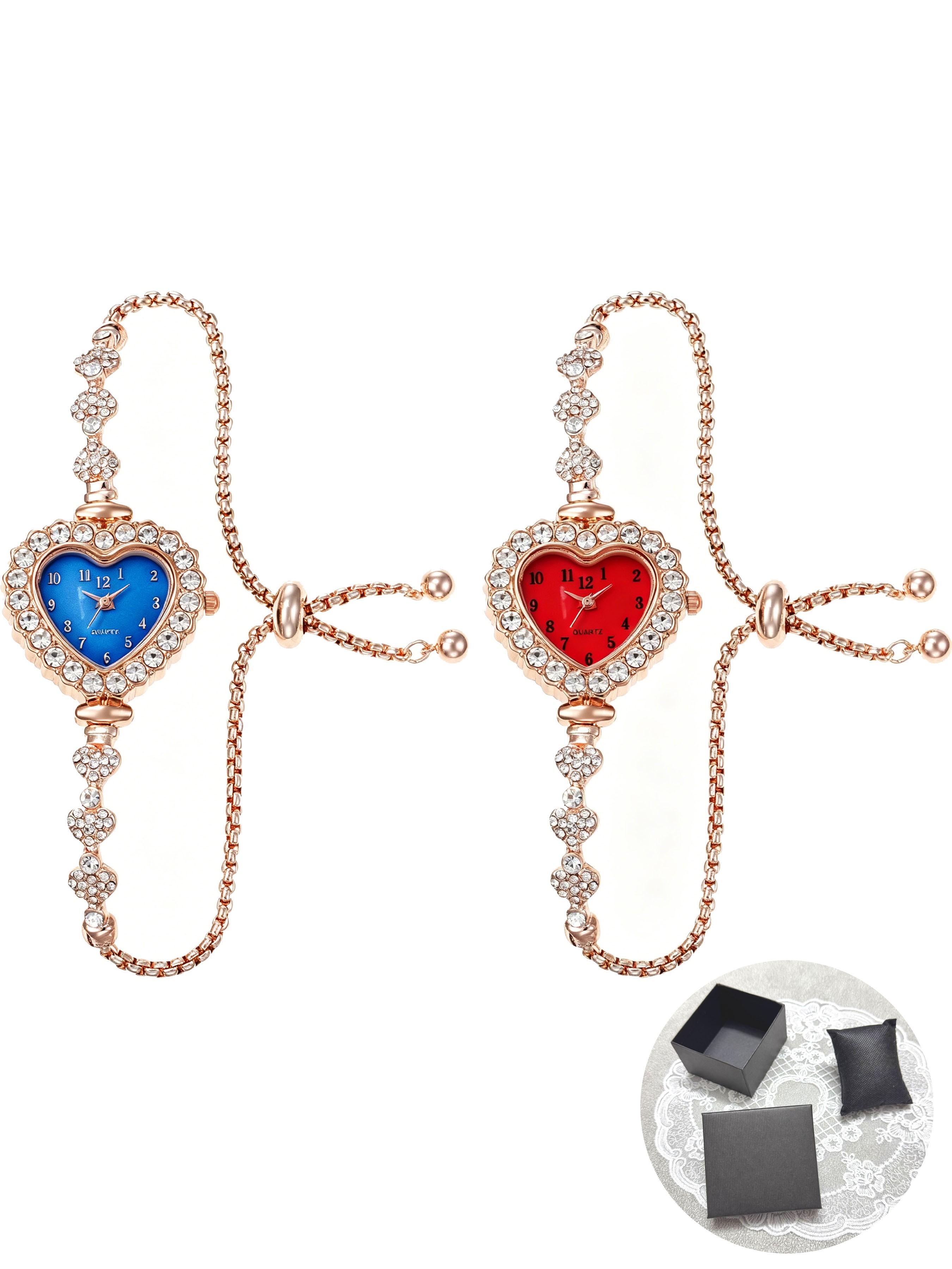 2026 new alloy heart-shaped digital dial watch, Arabic numeral dial, adjustable drawstring strap, quartz watch, diamond decoration, perfect gift for Christmas, Valentine's Day, birthdays and anniversaries, with gift box, Watch gift set