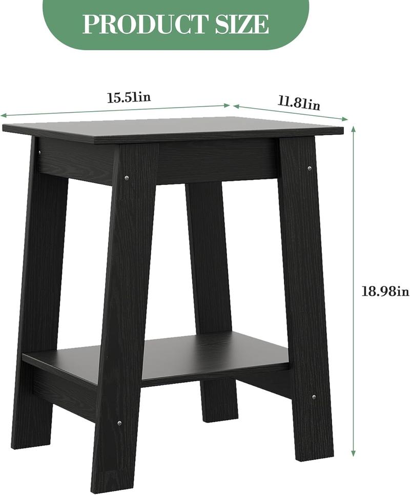1-Piece Side Table Set with 2-Tier Storage Shelf, Narrow Small End Tables for Bedroom, Living Room, Entryway, Space-Saving Rustic Design 1-Piece Side Table Set with 2-Tier Storage Shelf, Narrow Small End Tables for Bedroom, Living Room, Entryway, Space-Saving Rustic Design