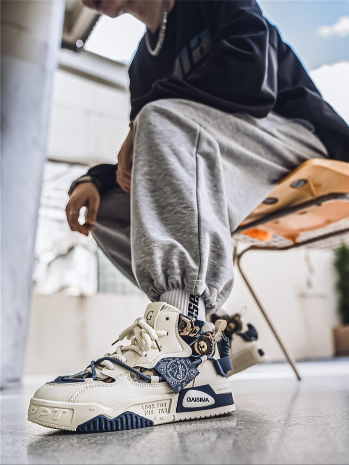 Men's Fashionable Patchwork Design Lace Up Sneakers, Casual Breathable Comfortable Sports Running Shoes, Male All-match Round Toe Shoes for Daily Wear