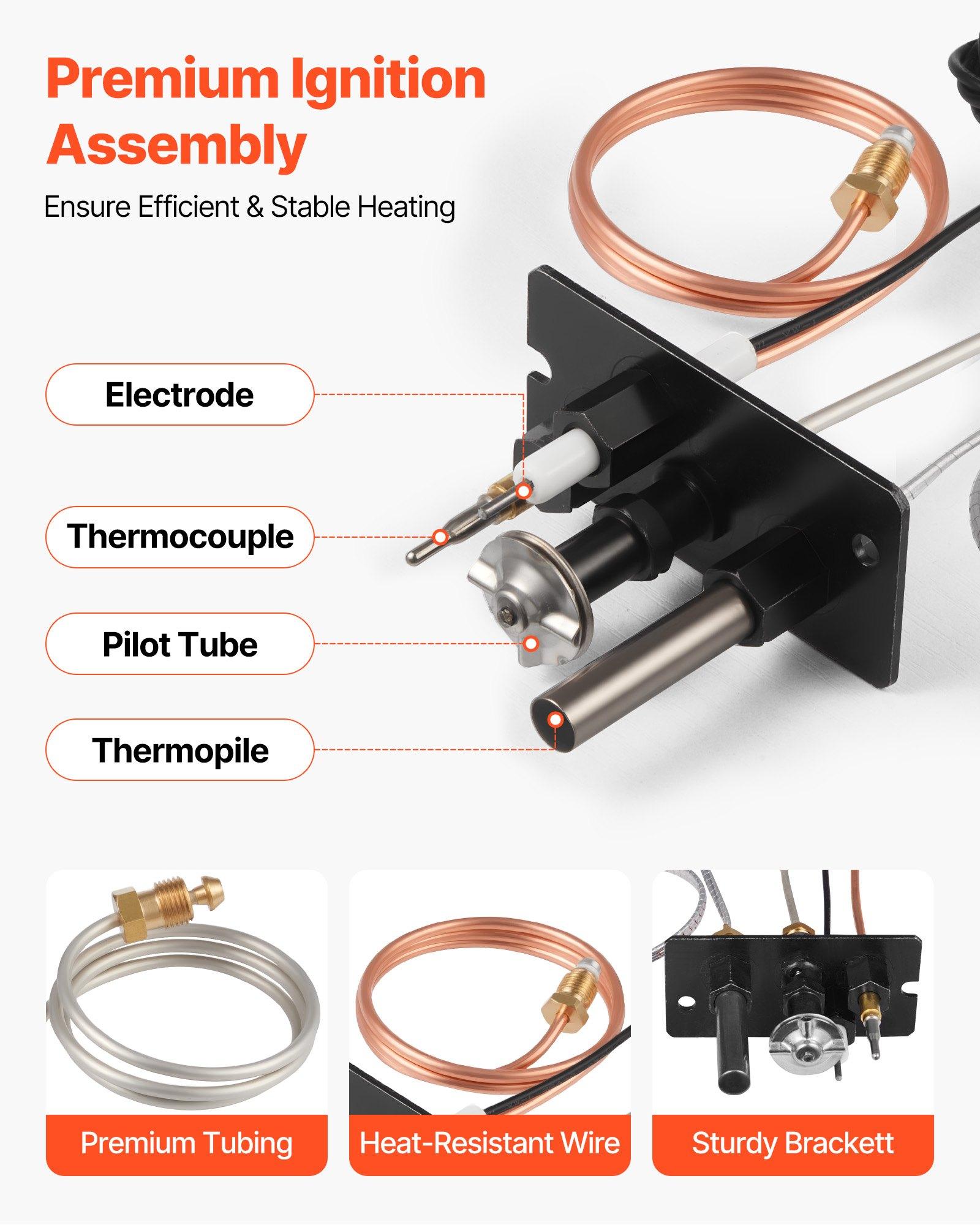 fathersdaygift VEVOR Gas Pilot Assembly, OE 69L17, 69L1701, 904405, J4117, 108084-02 Fireplace Gas Pilot Assembly Kit, Natural Gas Ignition Replacement, Compatible with Lennox, Superior, Astria Models, Black