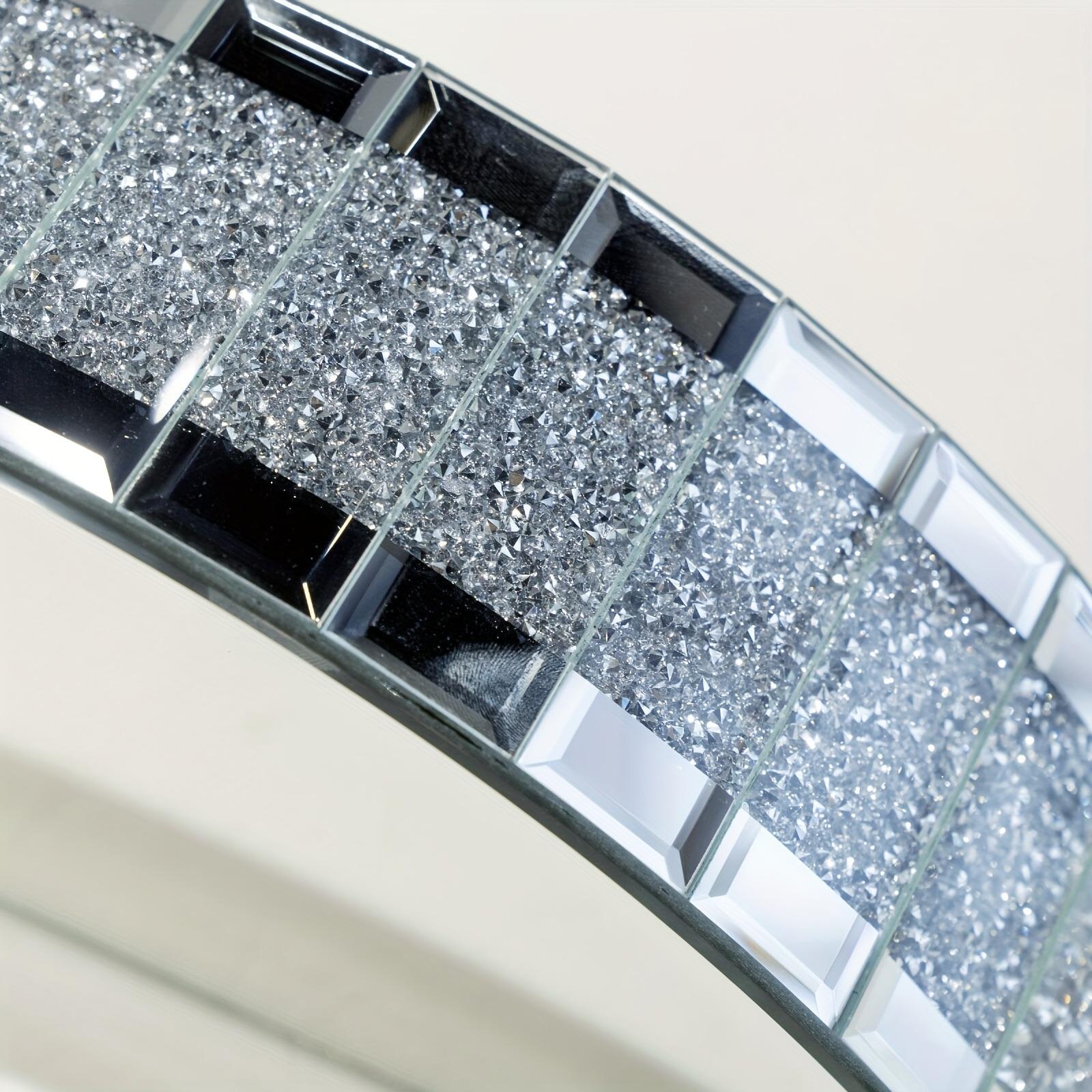 1Pc Semicircular Mirrored Floating Shelves for Wall Decor Storage, Glamorous Crystal Crush Diamond Decorative Wall Shelf, Glitter Glass Wall Mounted Shelves for Bedroom, Living Room, Bathroom, Kitchen, Office and More,  Silver