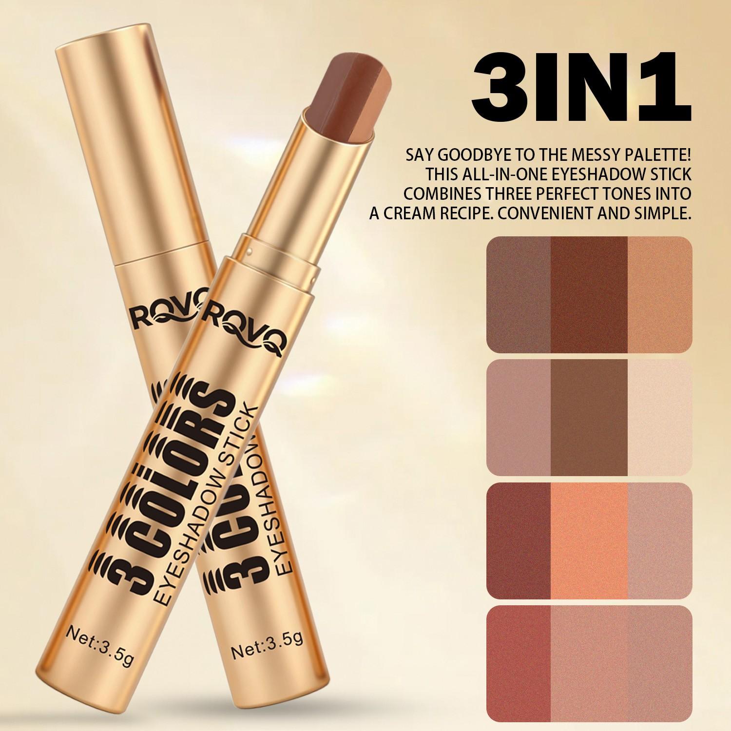 Three Color Eyeshadow Stick, Matte and Shimmer Finish, Waterproof, Easy Application, Perfect for All Makeup Styles, Ideal Valentine's Gift