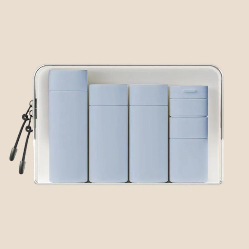 6-Piece Travel Makeup Cosmetic Dispenser Bottle Set, Portable Compact Cream & Shampoo Containers, Includes PU Bag, Sizes 100ML-15ML, Ideal for Travel Essentials