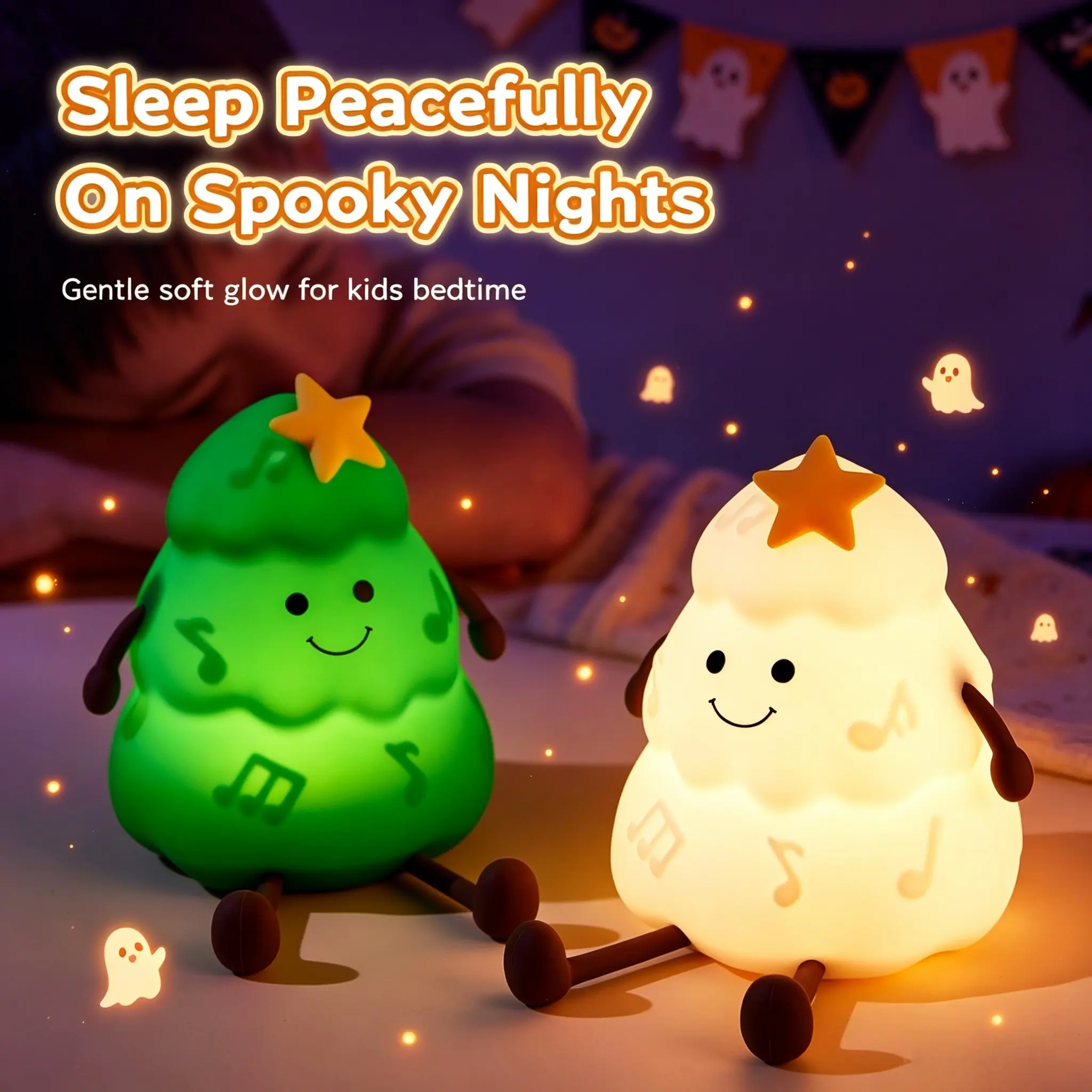Cute Halloween Tree Silicone Night Light, Tap-To-Change Brightness, 30 Min Auto-Off Timer, Squishy Kids Bedside Lamp, Phone Stand for Movie Nights, Decorative Light