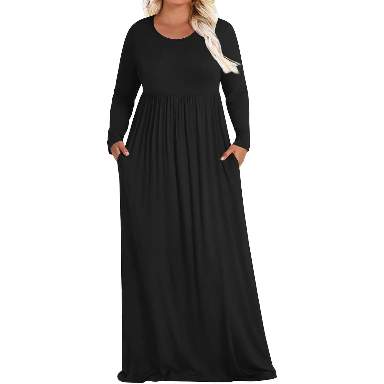 Women's Plus Size Maxi Dress Curvy Long Sleeve Fall Winter Flowy Loose Fit with Pockets Maternity Church Casual Vacation Teacher OutfitGift