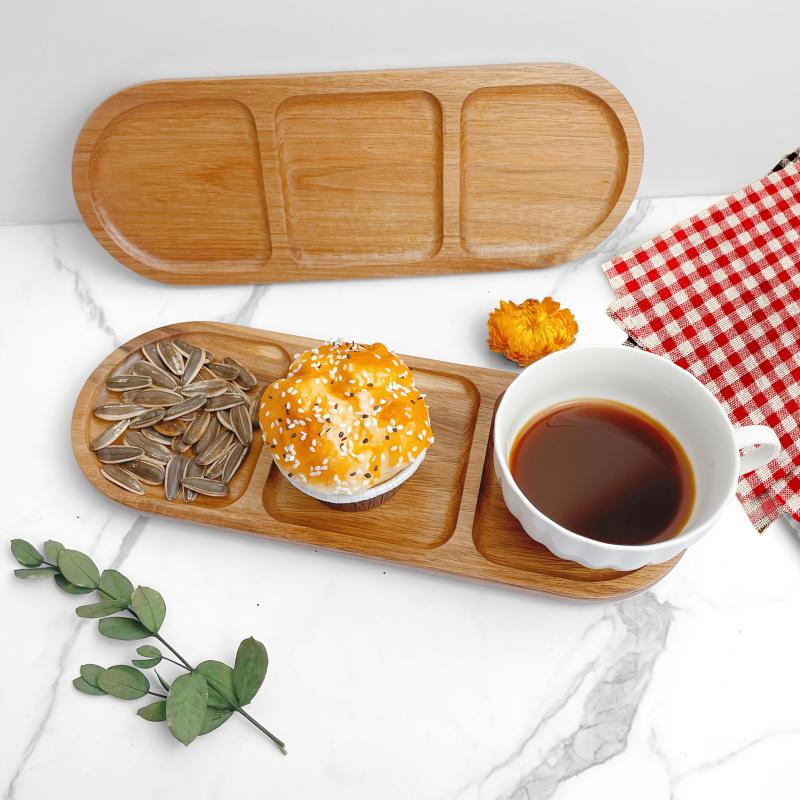 1pc Wooden Tray, Divided Tray, Dessert Tray, Multi-Functional Kitchen Display Tray, Storage Organizer, Ideal for Home Use