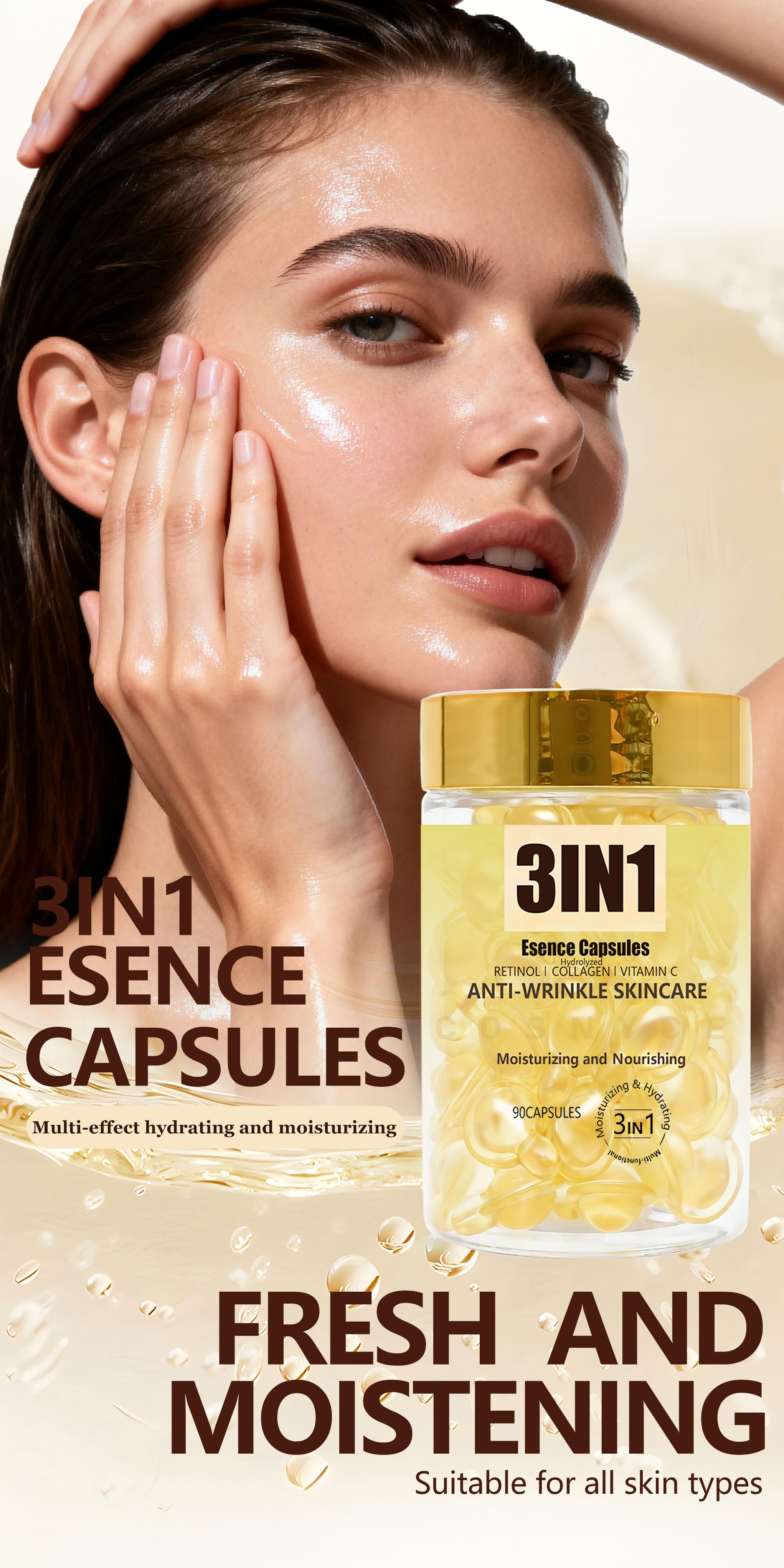 Cosnyce Triple Action Essence Capsules, Hydrolyzed Collagen & Retinol, Skincare, Youthful Glow, Essential Beauty Care