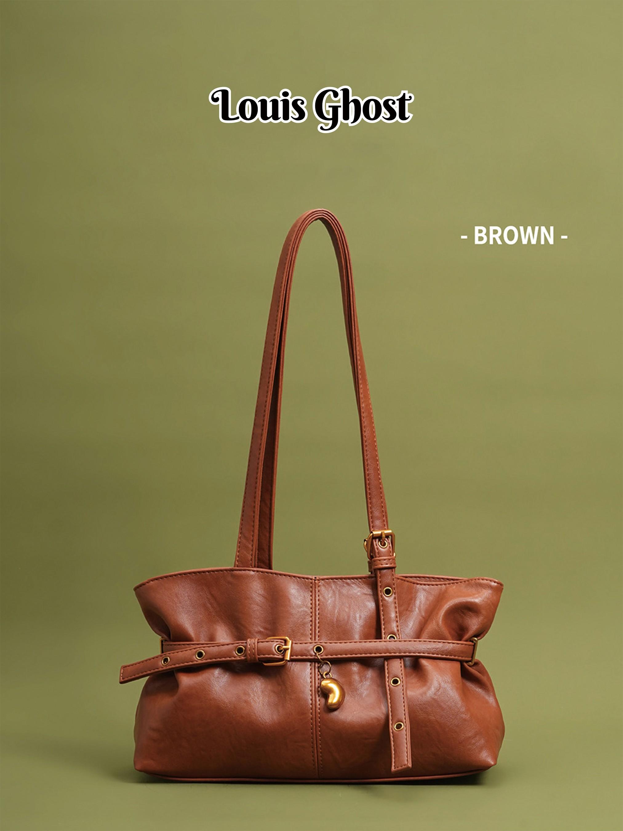 Vintage Faux Leather Crescent Bag -Retro Women's Shoulder Bag | Retro Tote Bag with Belt and Heart Charm Details | Trendy Faux Leather Handbag, Ideal for Commuting, Daily Outfits and Travel